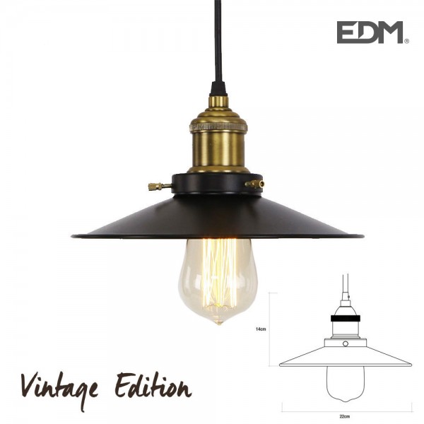 Lámpara de techo metalica vintage e27 60w color negro ø26 x 14 cm