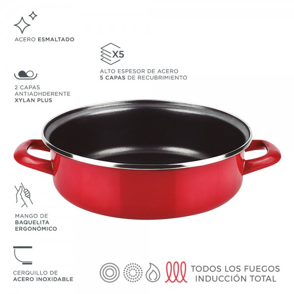 Tartera acero esmaltado aisi 430 optimax roja ø26cm