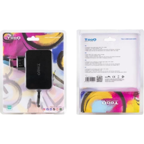 Tooq cargador portátil gan usb-c pd 100w negro