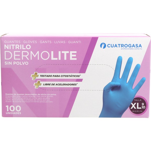 Guantes de Nitrilo Sin Polvo Cuatrogasa Talla Xl 100 Unidades