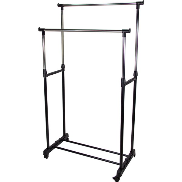 Perchero metálico de doble barra con altura regulable de 90 a 160 cm