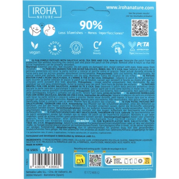 Iroha Nature Parches para Granos y Espinillas 15 Unidades con Ácido Salicílico